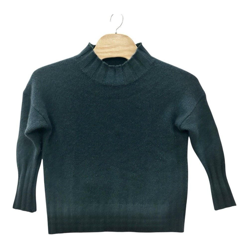 360 Cashmere Womens M 100% Cashmere Mock Neck Dk Teal Blue Long Sleeve Sweater